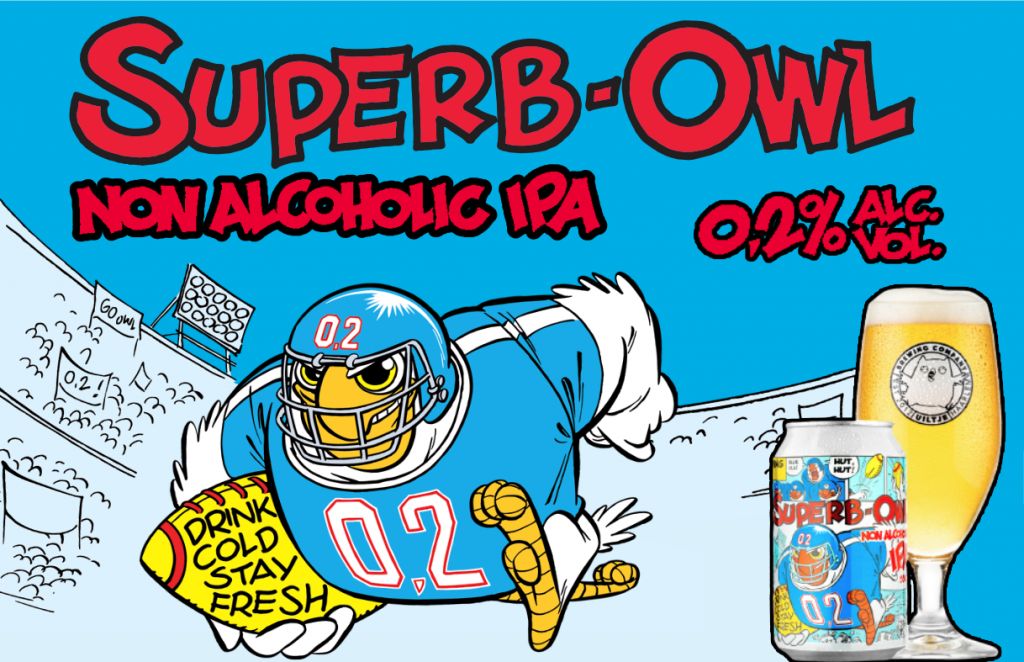 Visuele weergave van de Uiltje SuperB Owl - de alcohol vrije en alcohol arme ipa van uiltje brewing company